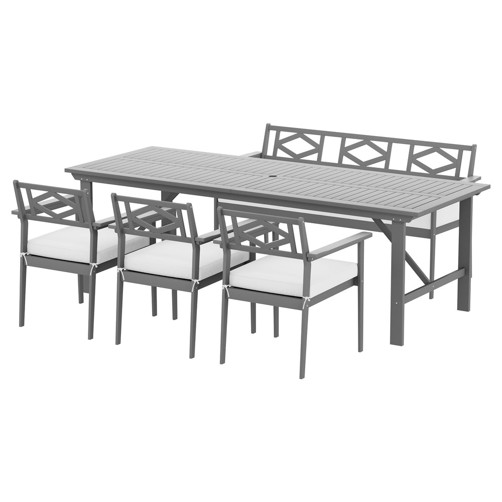 Axton 4-Seater Chair Table Patio Acacia 5-Piece Outdoor Furniture - Grey