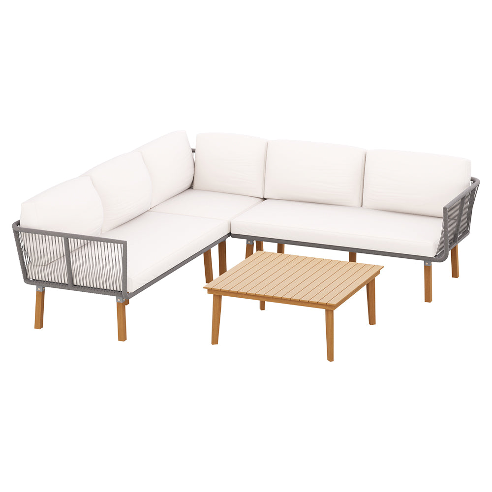 Gibson 5-Seater Modular Aluminium Wooden 4-Piece Outdoor Sofa - White