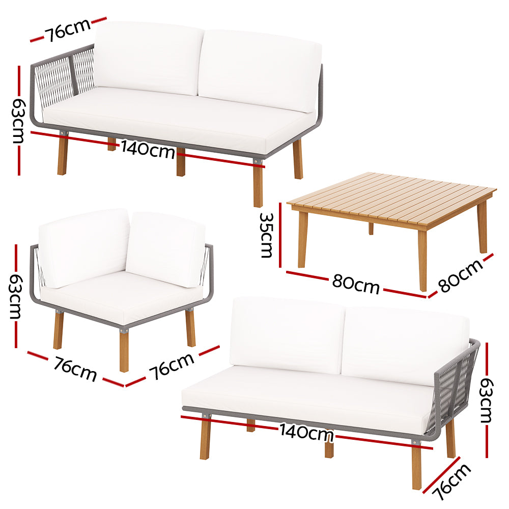 Gibson 5-Seater Modular Aluminium Wooden 4-Piece Outdoor Sofa - White