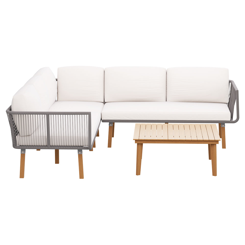 Gibson 5-Seater Modular Aluminium Wooden 4-Piece Outdoor Sofa - White