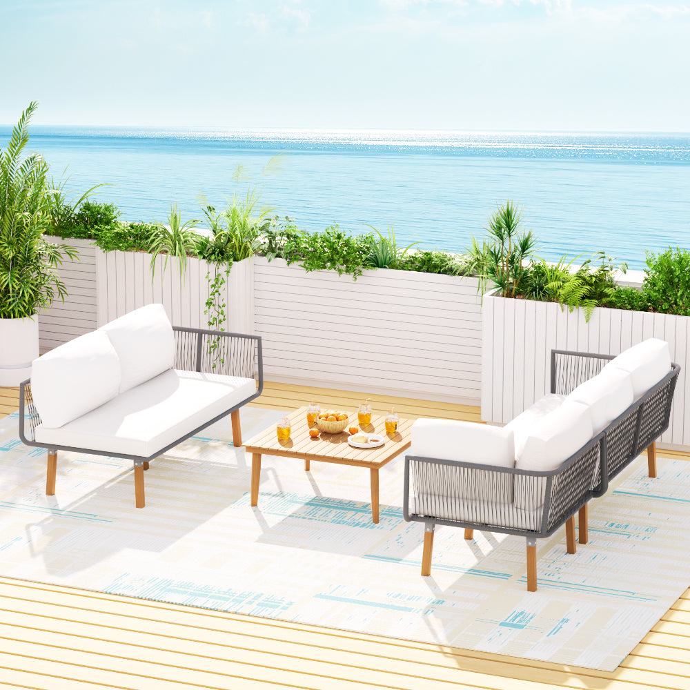 Gibson 5-Seater Modular Aluminium Wooden 4-Piece Outdoor Sofa - White