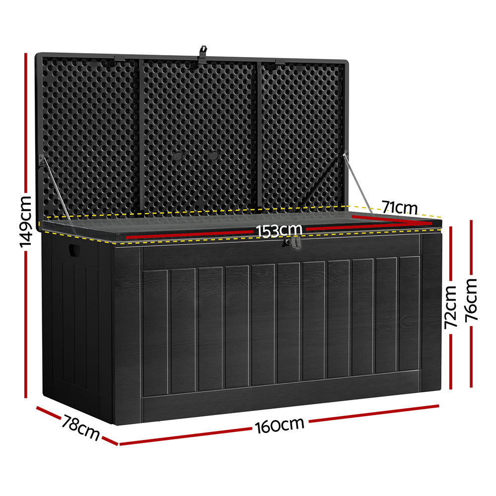 830L Outdoor Storage Box Container Lockable Bench Tool Shed - Black