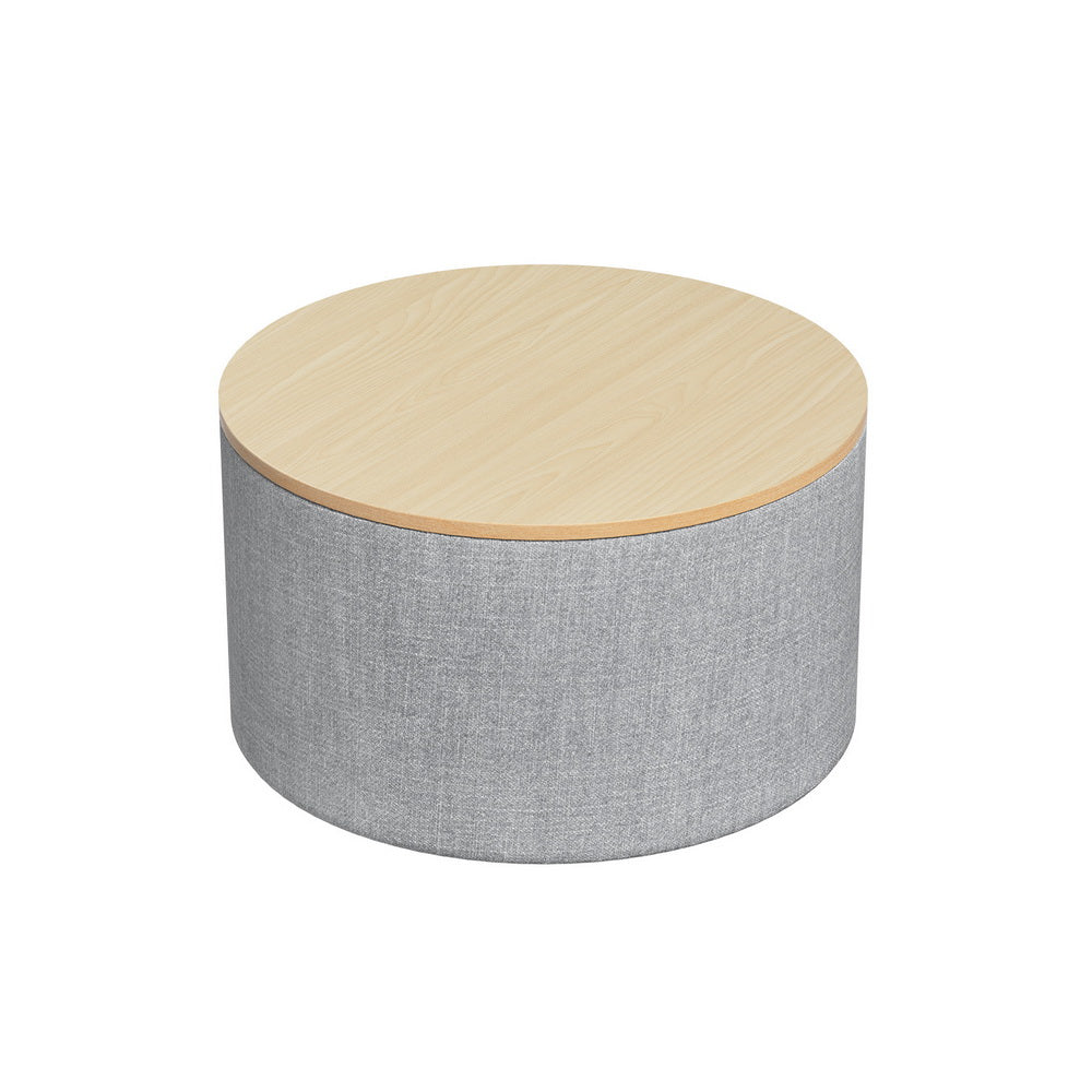 Storage Ottoman Blanket Box 60cm Linen Round - Grey