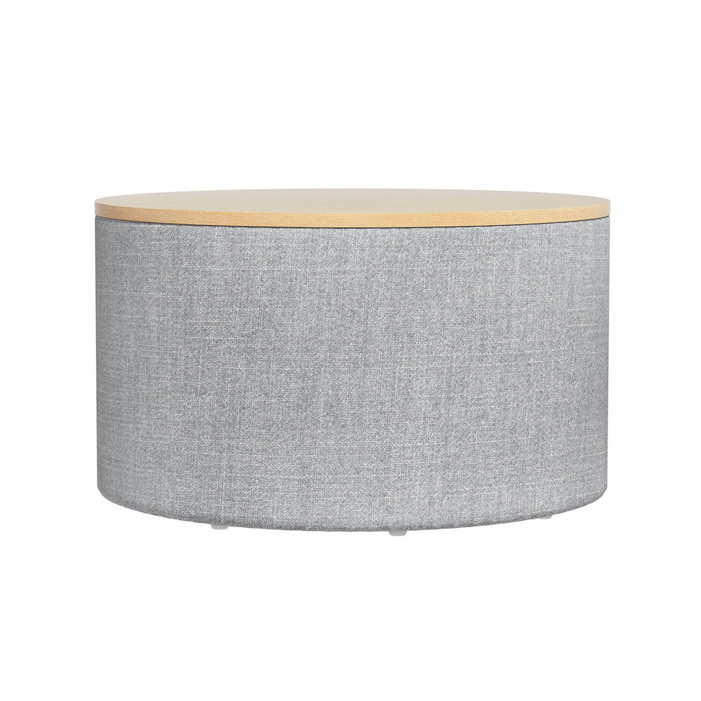 Storage Ottoman Blanket Box 60cm Linen Round - Grey