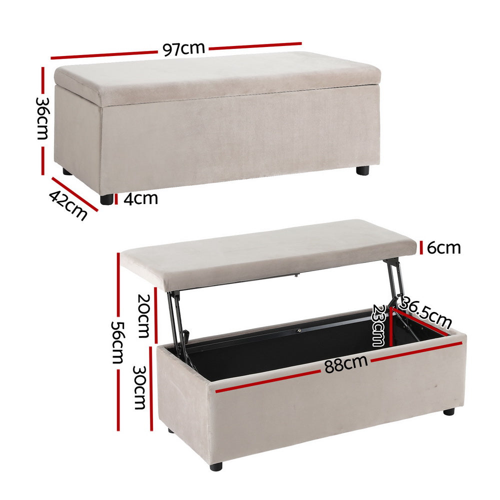 Storage Ottoman Blanket Box Table 97cm Velvet - Taupe