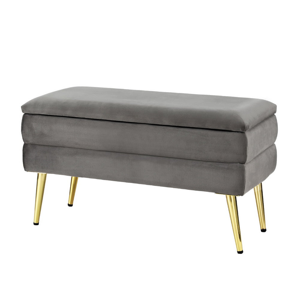 Ottoman Storage Foot Stool Velvet - Grey