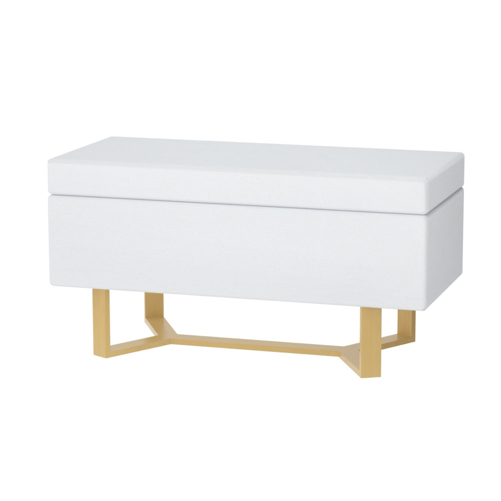 Storage Ottoman Blanket Box Criss-Cross Linen - White