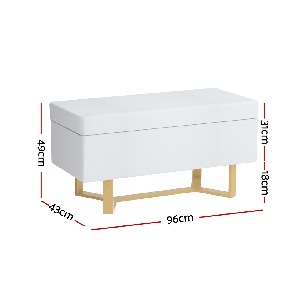 Storage Ottoman Blanket Box Criss-Cross Linen - White