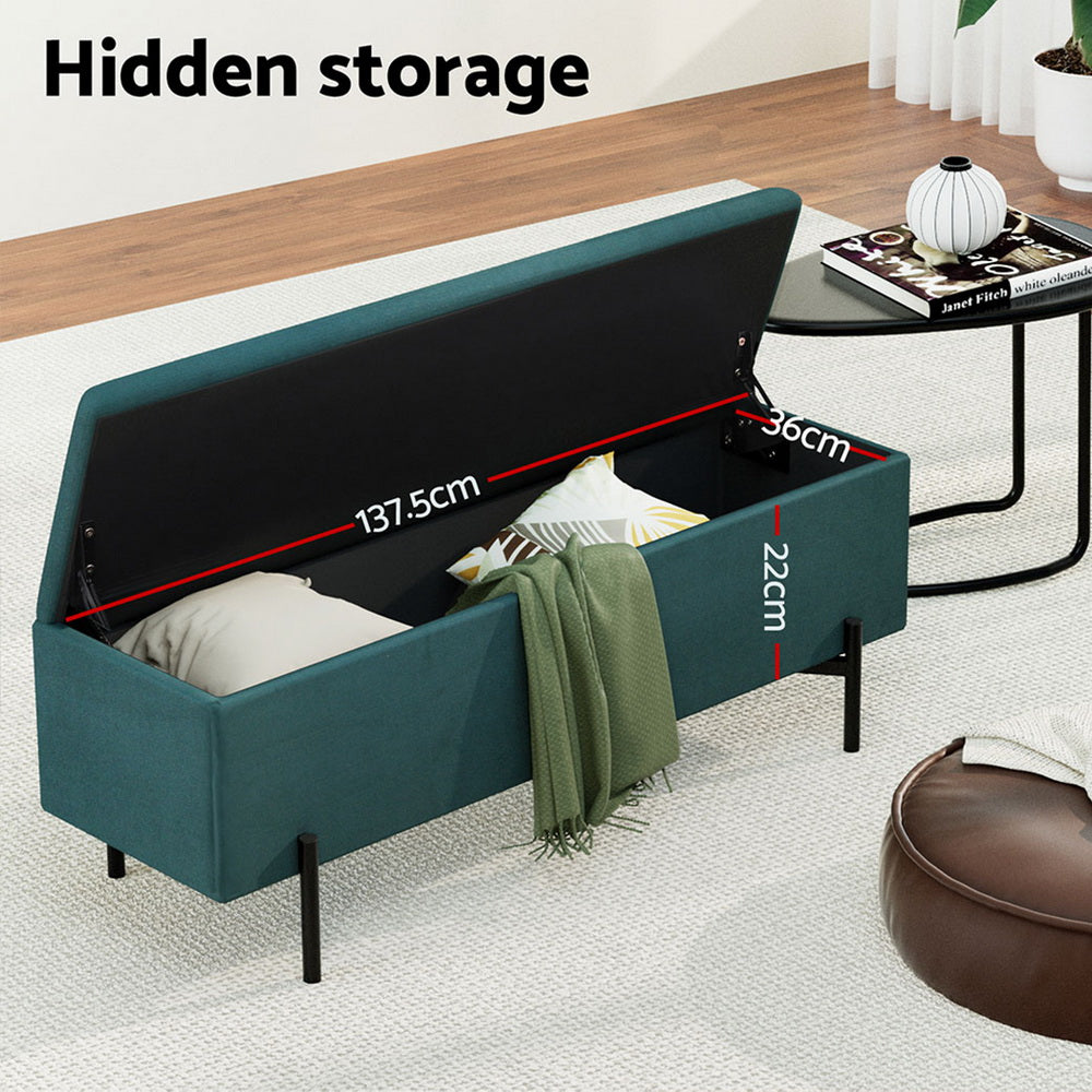 140cm Storage Ottoman Blanket Box Velvet - Green