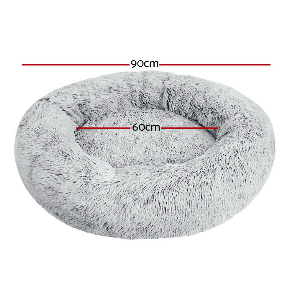 Alaunt Dog Beds 90cm Calming Soft Plush- Light Charcoal LARGE