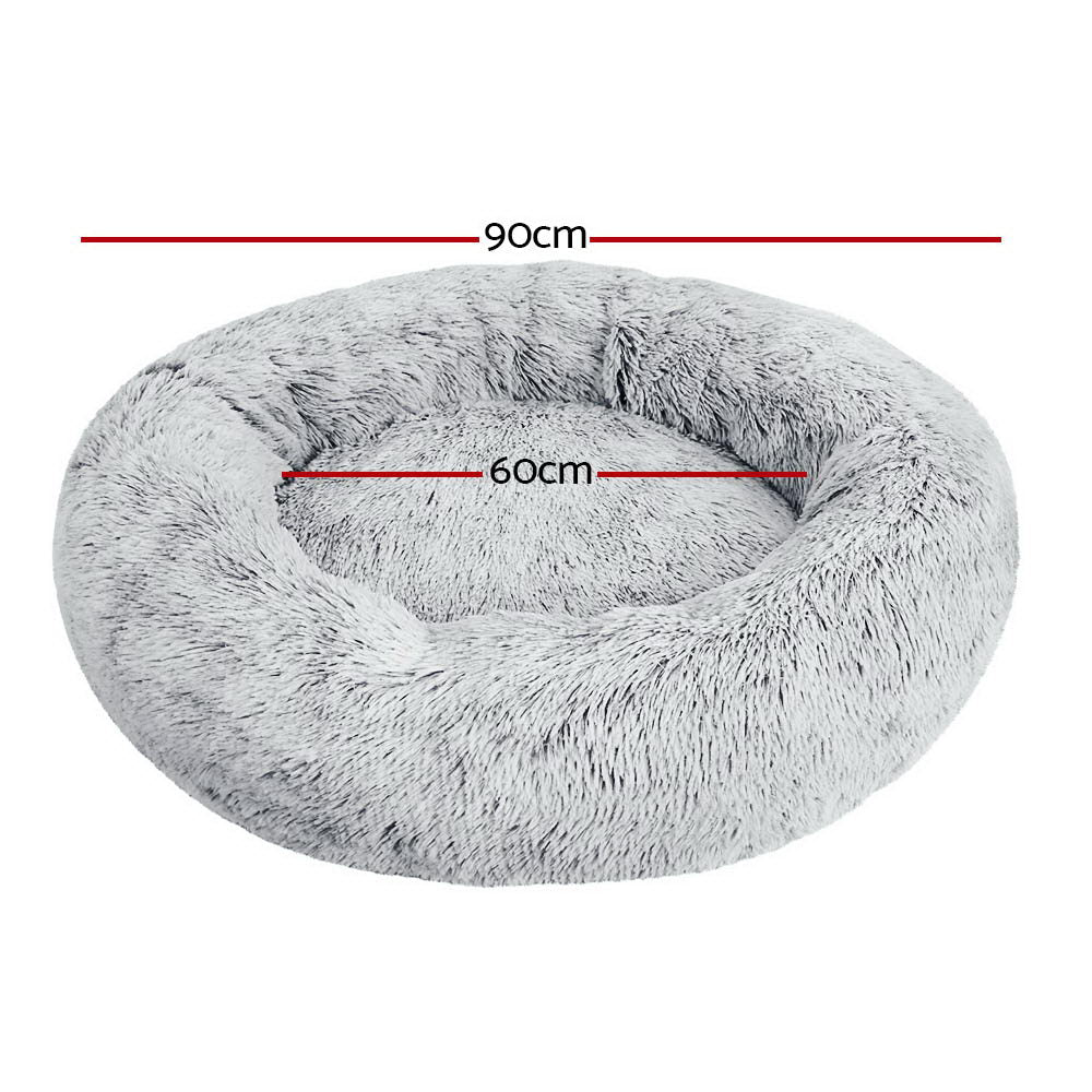 LARGE Dog Beds Pet 90cm Calming Soft Plush - Light Charcoal