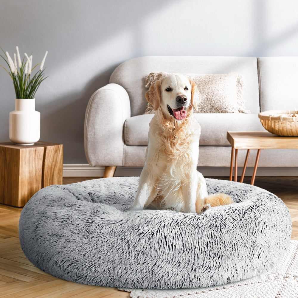 LARGE Dog Beds Pet 90cm Calming Soft Plush - Light Charcoal