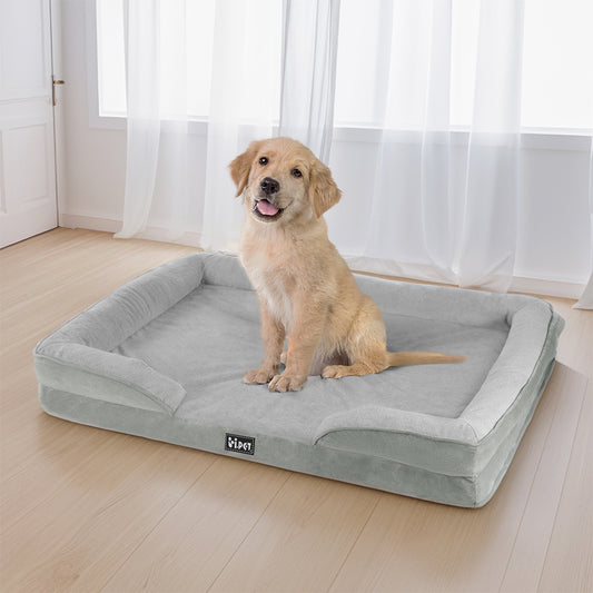 LARGE Dog Beds Pet Calming Soft Cushion Egg Crate Sofa Removable Washable - Grey