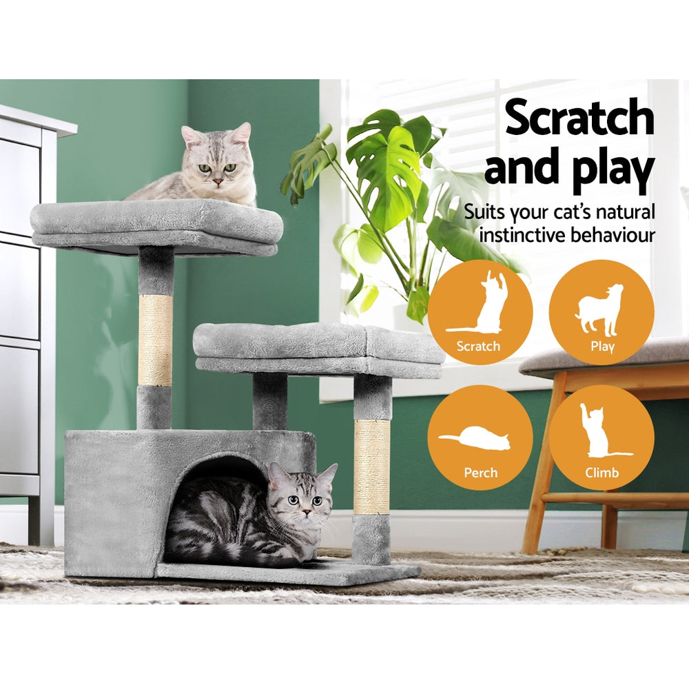 Cat Tree Tower Scratching Post Scratcher Wood Condo House Bed Trees 69cm - Grey