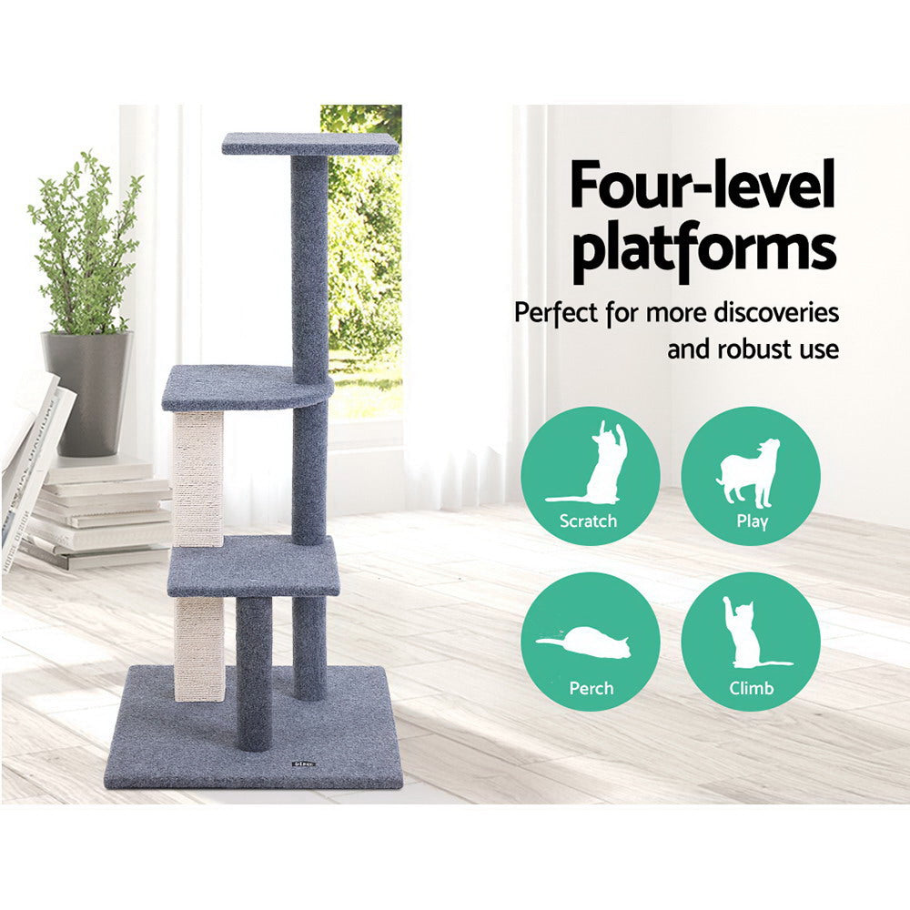 Cat Tree 124cm Trees Scratching Post Scratcher Tower Condo House Furniture Wood Steps - Grey