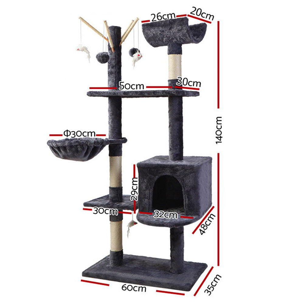 Cat Tree 140cm Trees Scratching Post Scratcher Tower Condo House Furniture Wood