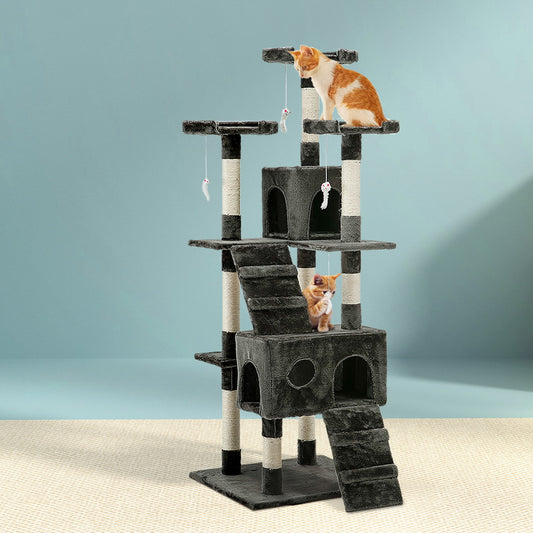 Cat Tree 180cm Trees Scratching Post Scratcher Tower Condo House Furniture Wood - Dark Grey