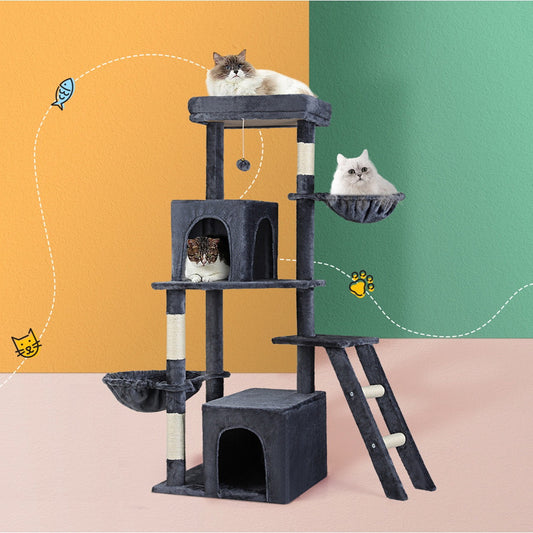 Cat Tree Tower Scratching Post Scratcher 138cm Trees Condo House - Grey