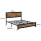 Elvira Metal Bed Frame Platform Wooden Rivets no Drawers - Black & Wood Queen