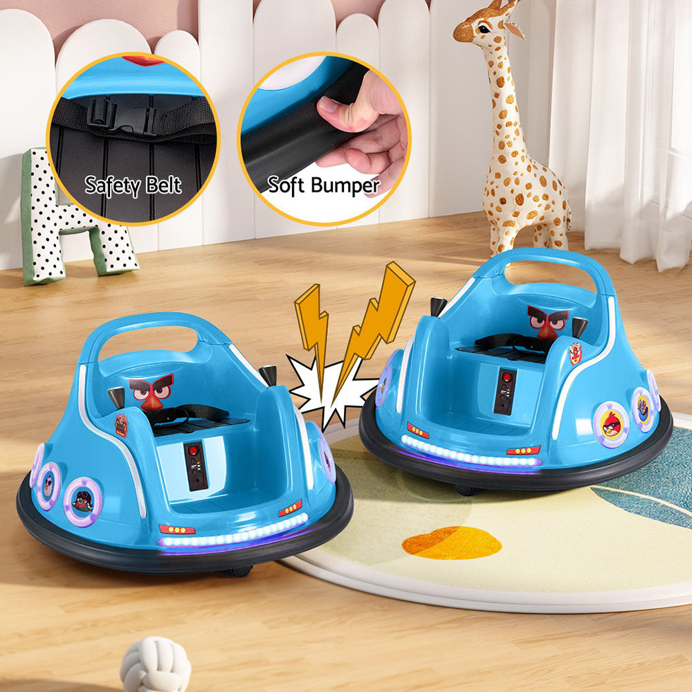 Kids Ride On Car Bumper Electric Toys Cars Light Remote Angry Birds Sticker - Blue