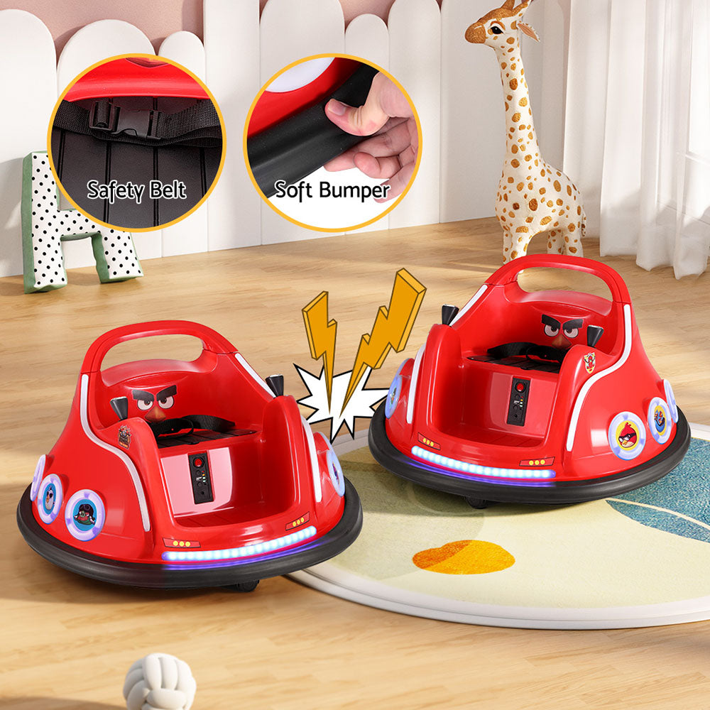 Kids Ride On Car Bumper Electric Toys Cars Light Remote Angry Birds Stickers - Red