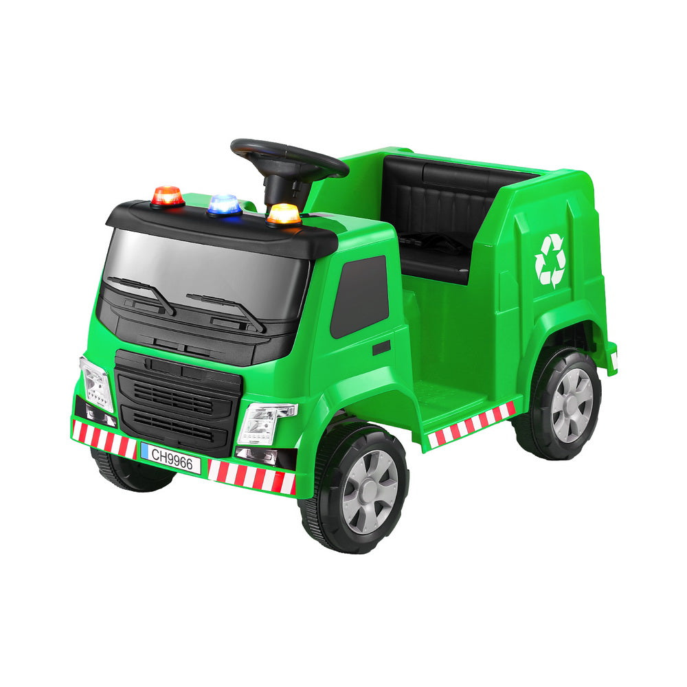 Kids Ride On Car Garbage Truck Police Light 12V Electric Toys Cars - Green