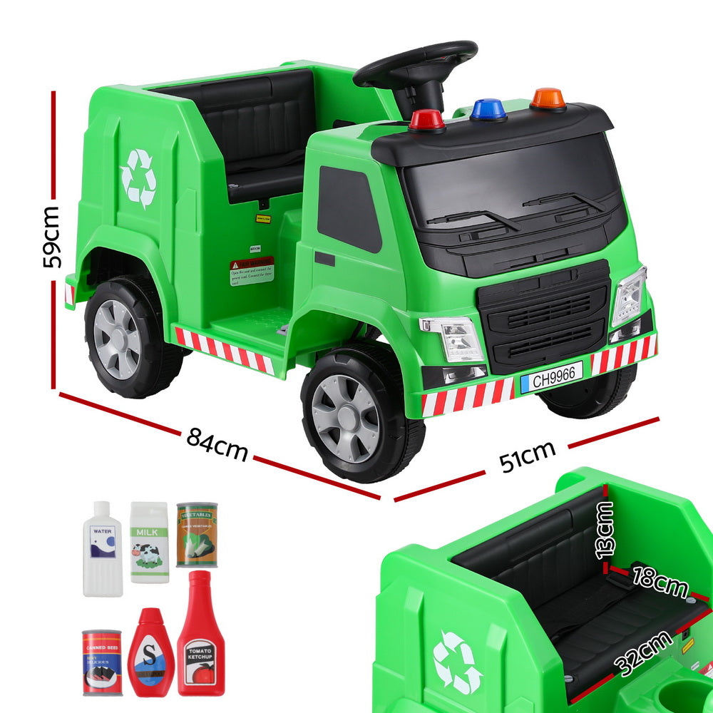 Kids Ride On Car Garbage Truck Police Light 12V Electric Toys Cars - Green