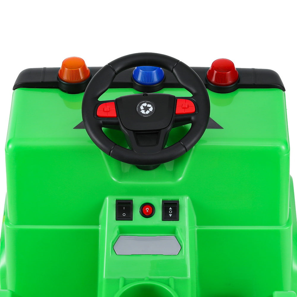 Kids Ride On Car Garbage Truck Police Light 12V Electric Toys Cars - Green