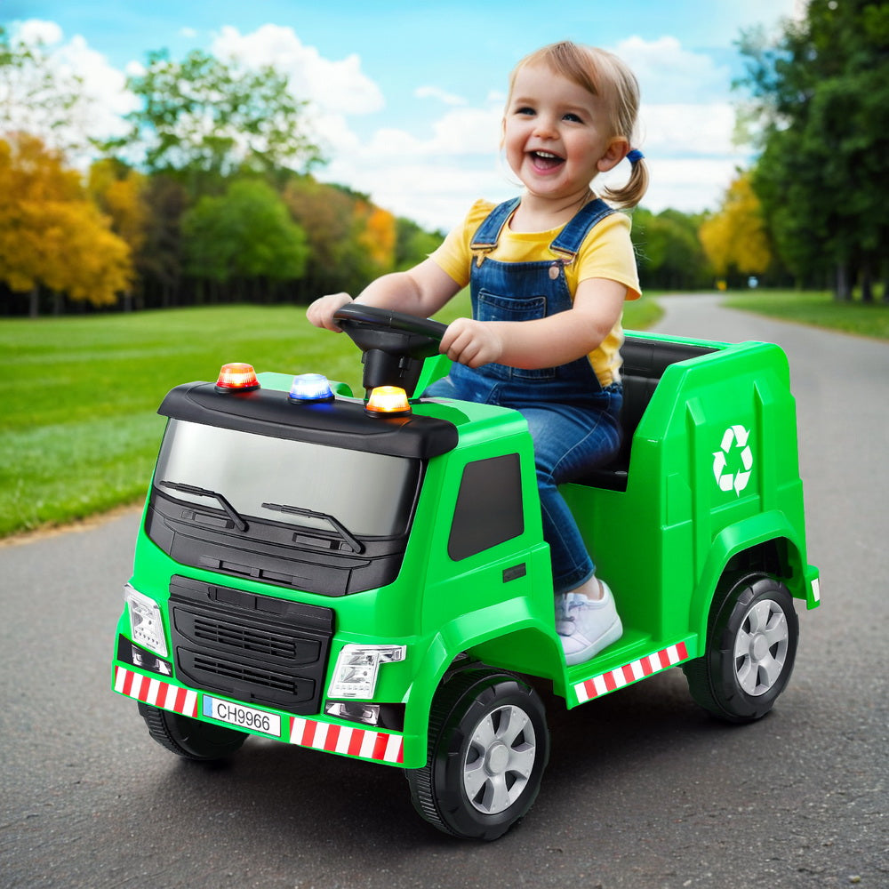 Kids Ride On Car Garbage Truck Police Light 12V Electric Toys Cars - Green