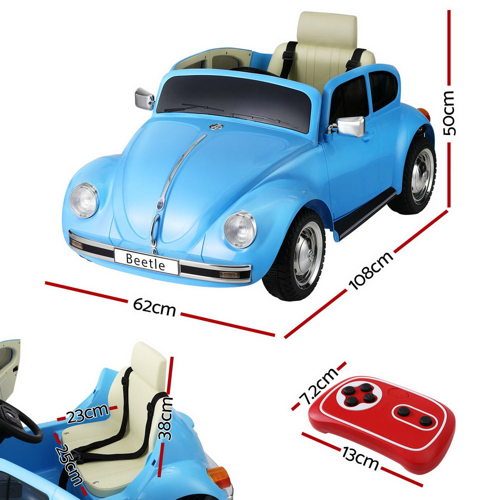 Kids Ride On Car Licensed Volkswagen Beetle Electric Toys Horn Remote 6V - Blue