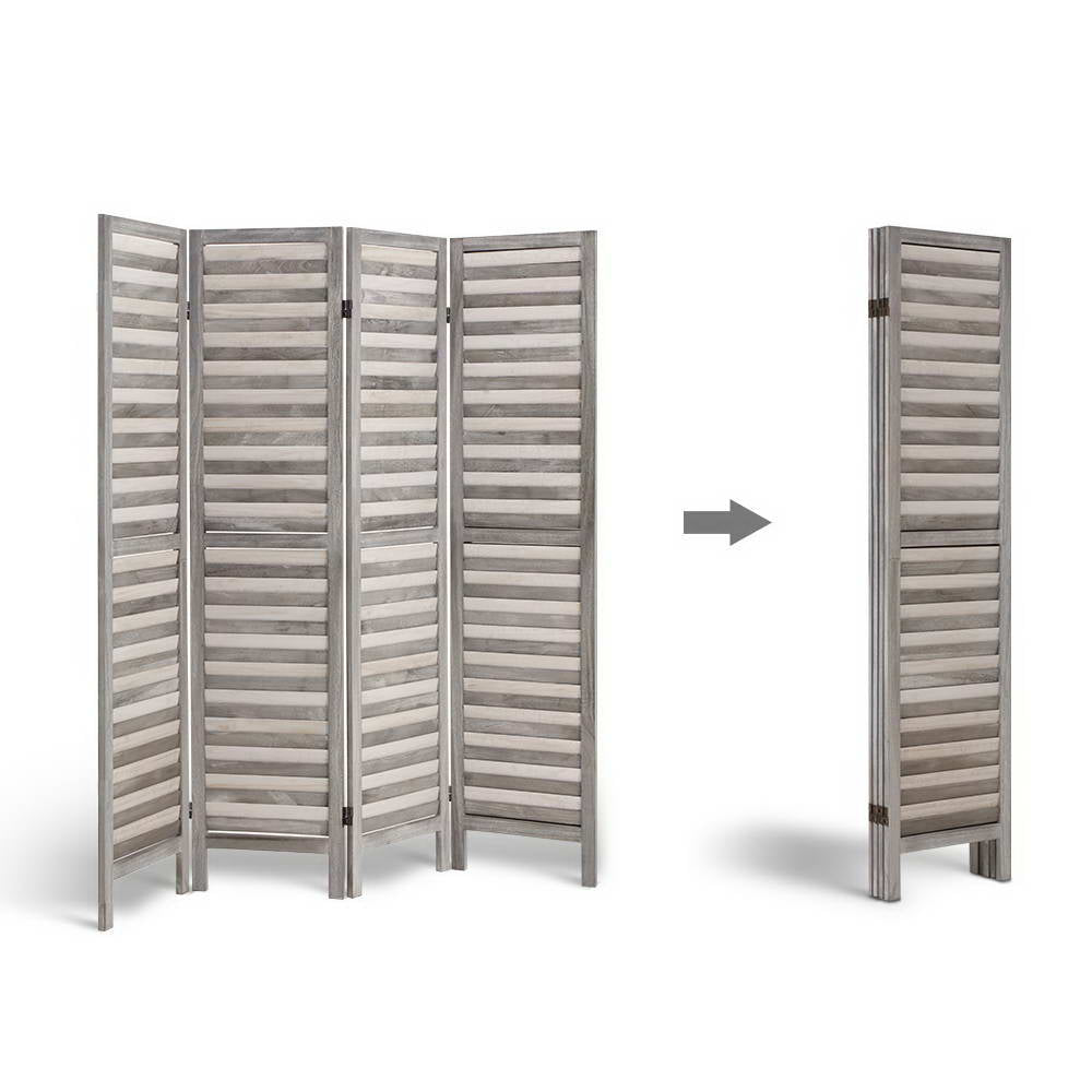 4 Panel Room Divider Screen 163x170cm Louver - Grey