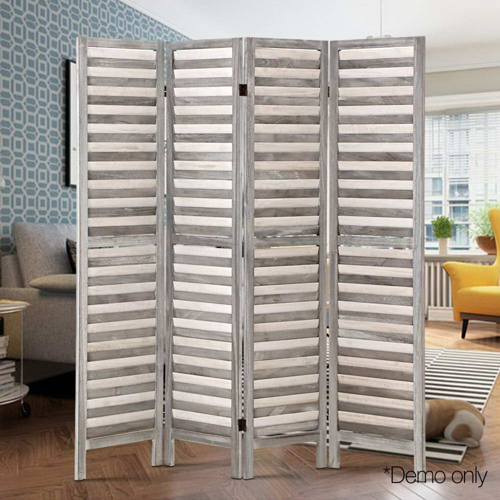 4 Panel Room Divider Screen 163x170cm Louver - Grey