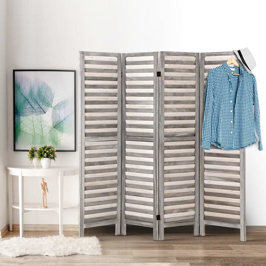 4 Panel Room Divider Screen 163x170cm Louver - Grey