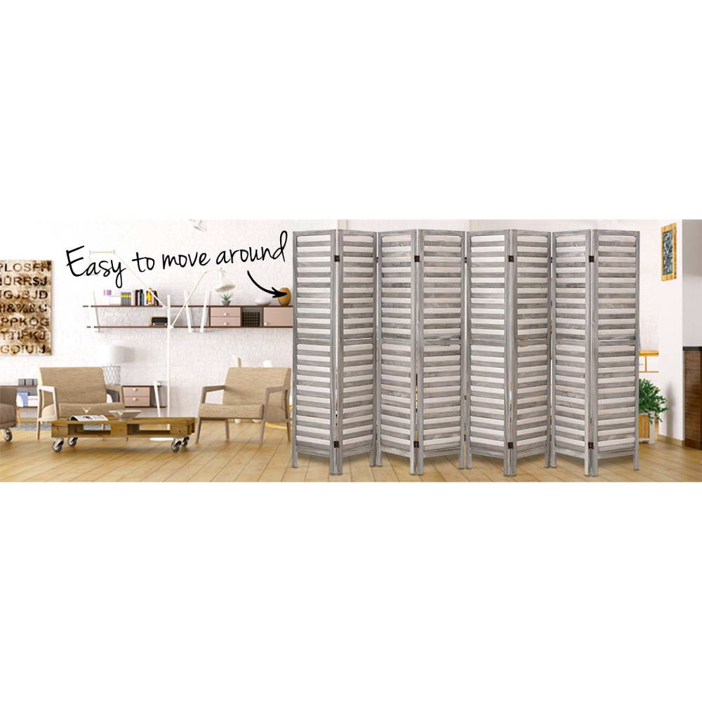 8 Panel Room Divider Screen 326x170cm Louver - Grey