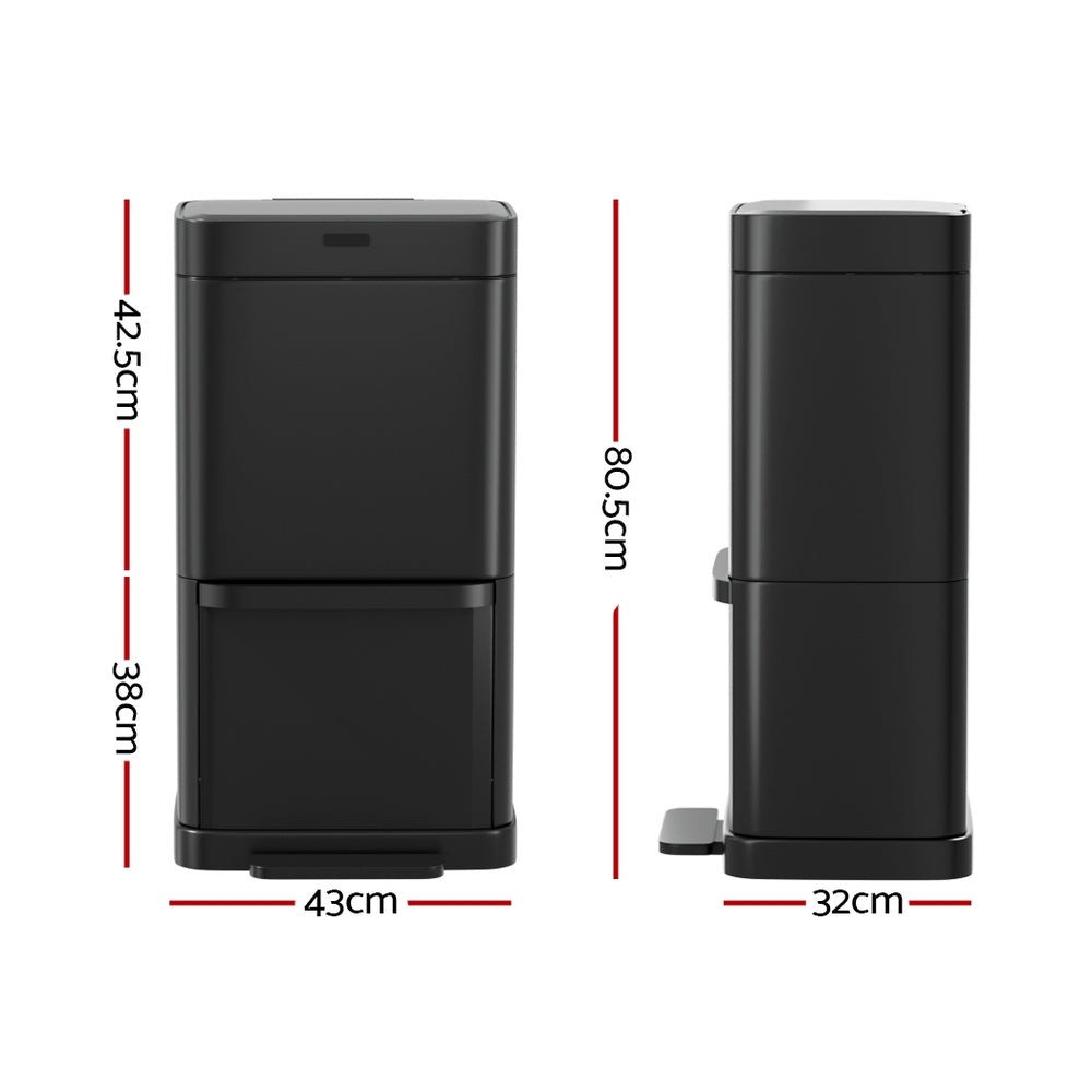 70L Motion Sensor Bin Pedal Bins Automatic - Black