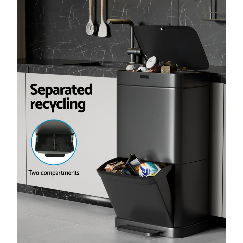 70L Motion Sensor Bin Pedal Bins Automatic - Black