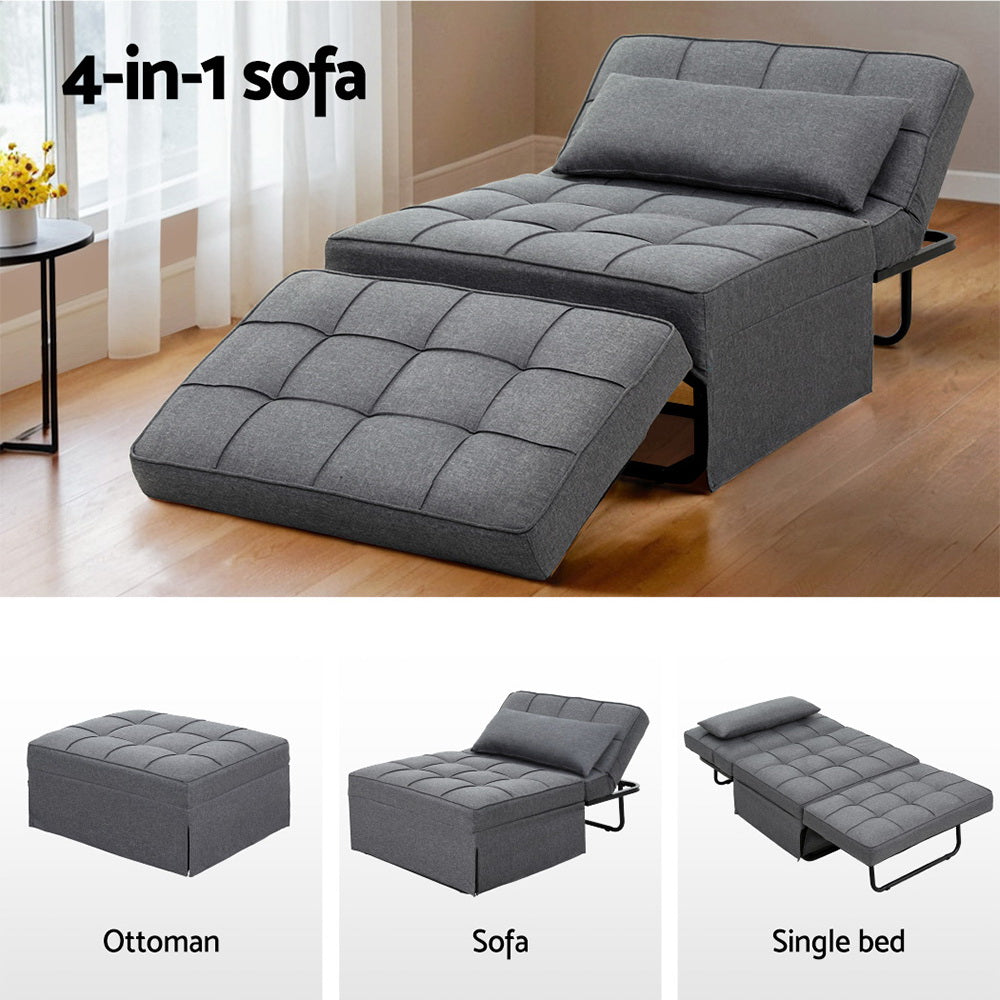 Miya Sofa Bed Ottoman Pillow Folding Linen - Grey