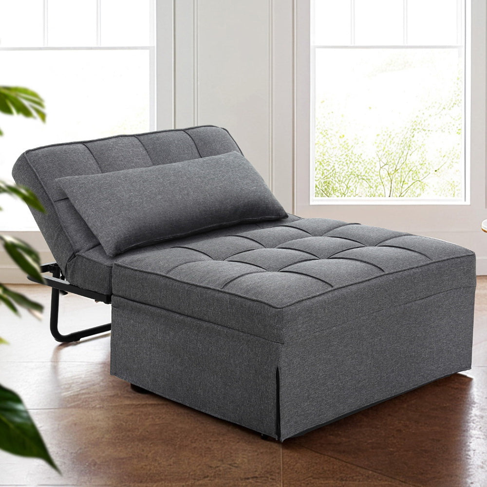 Miya Sofa Bed Ottoman Pillow Folding Linen - Grey