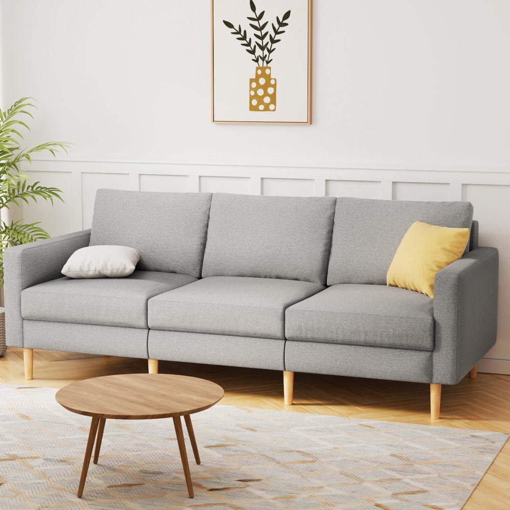 Mola 3-Seater Sofa 225cm Linen Fabric - Grey