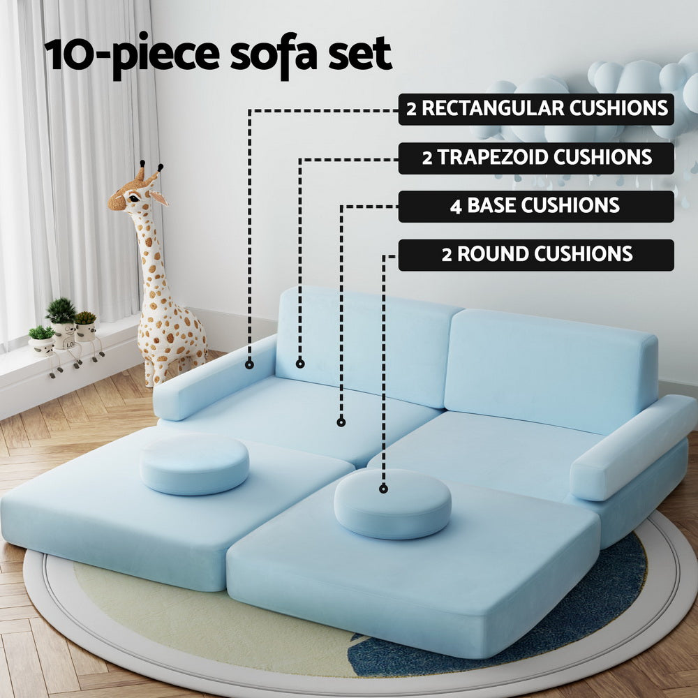 Madelyn 2-Seater Sofa Bed 160CM DIY Play Couch Velvet - Blue