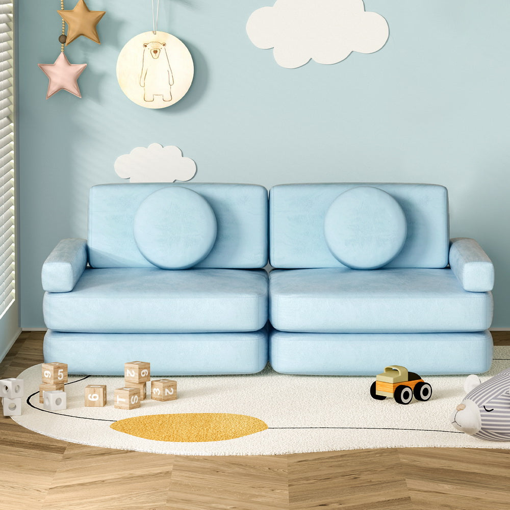 Madelyn 2 Seater Sofa Bed 160CM Kid Play Couch Velvet - Blue