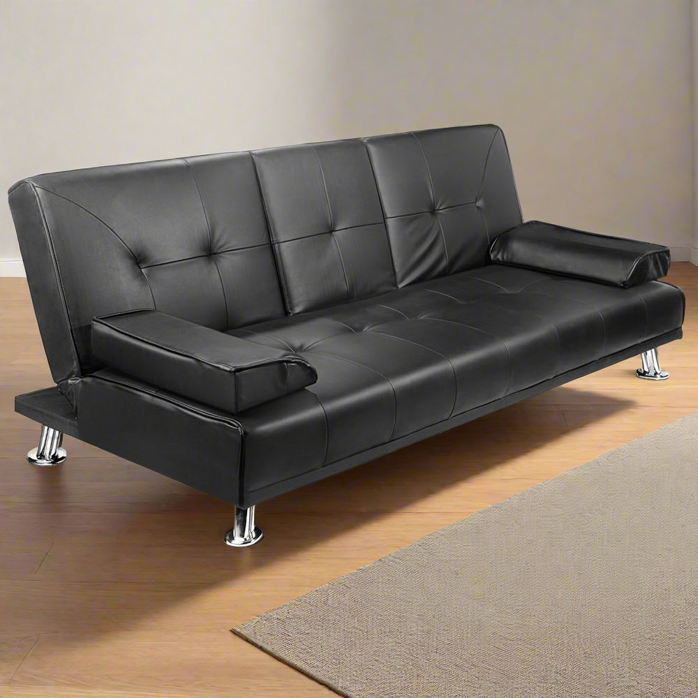 Meleena 3-Seater PU Leather Sofa Bed - Black