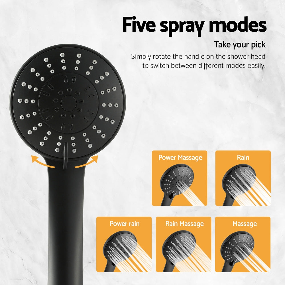 Handheld Shower Head 4.5" High Pressure 5 Modes Powerful Round - Black