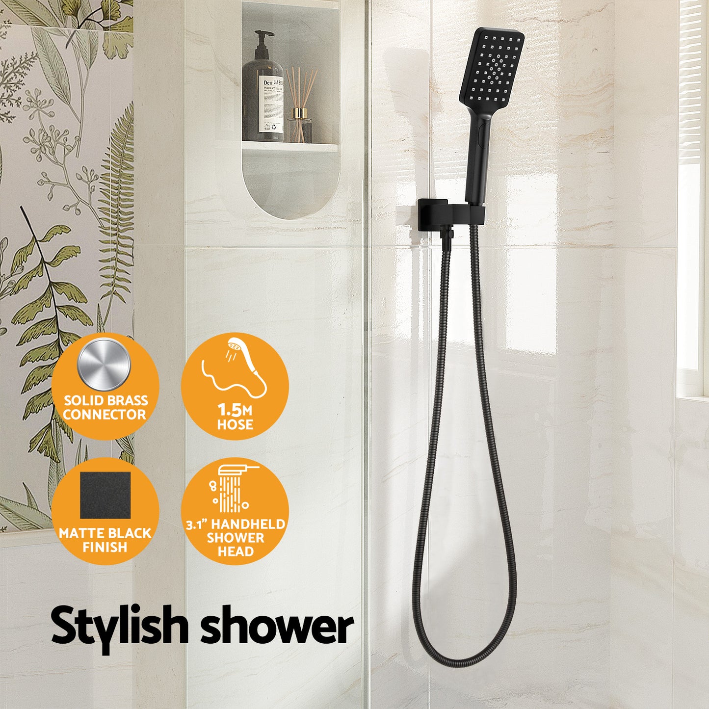 Handheld Shower Head Holder 3.1'' High Pressure - Black