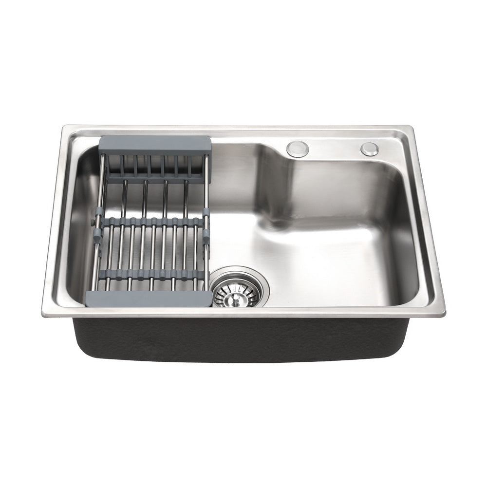 Kitchen Sink 61x43cm Stainless Steel Basin Single Bowl Silver Drain Basket