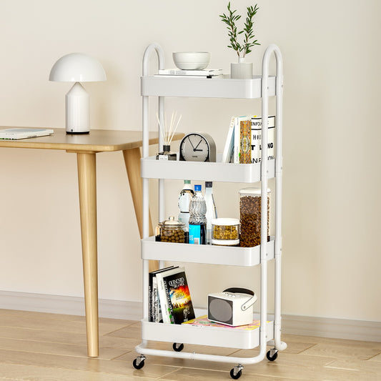 Storage Trolley Kitchen Cart 4 Tiers - White