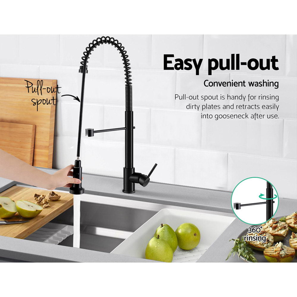 Pull Out Kitchen Tap Mixer Basin Taps Faucet Vanity Sink Swivel Brass WEL In Black