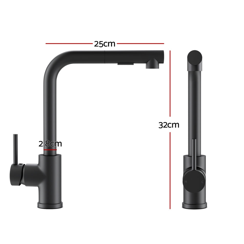 Kitchen Mixer Tap Pull Out Rectangle 2 Mode Sink Basin Faucet Swivel - Black