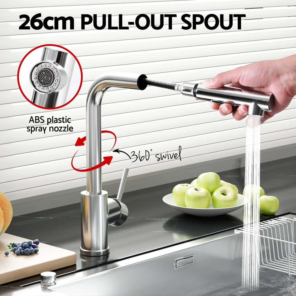 Kitchen Mixer Tap Pull Out Rectangle 2 Mode Sink Basin Faucet Swivel - Chrome