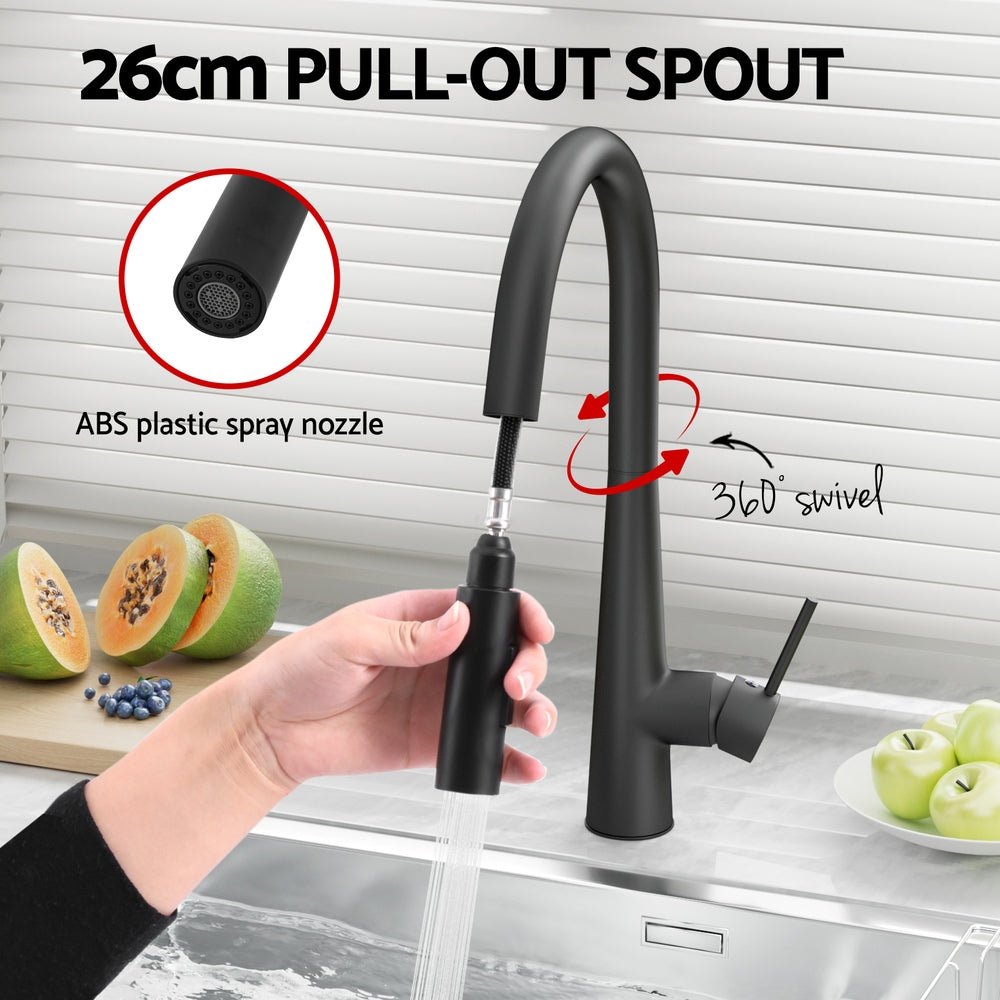 Kitchen Mixer Tap Pull Out Round 2 Mode Sink Basin Faucet Swivel - Black